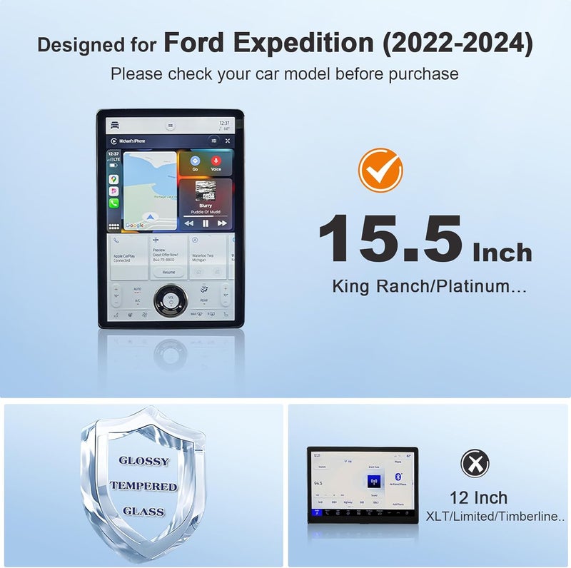 BSTW for 2024 Ford Expedition Screen Protector for 2022-2024 Expedition SYNC 4A 15.5" Display Expedition SUV Accessories Touch Screen Guard Tempered Glass Protective Film (Expedition 15.5-In HD) - Image 2